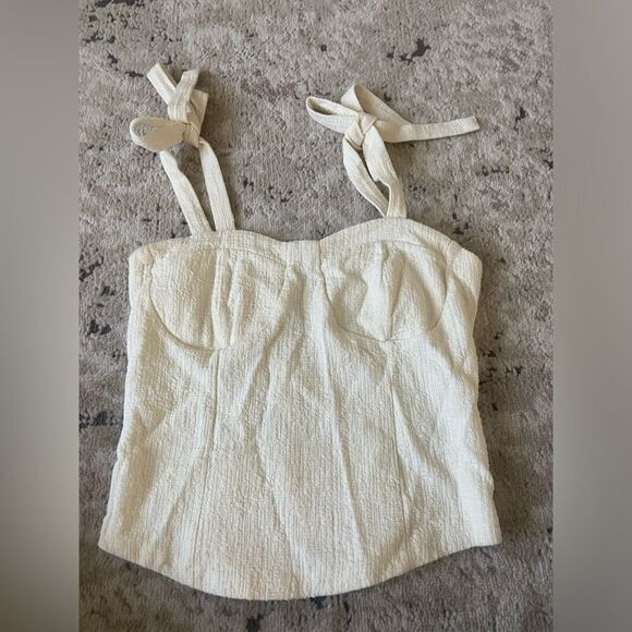 Anthropology Maeve Structured Tie Tank Sz L Cream/ White - Picture 10 of 11